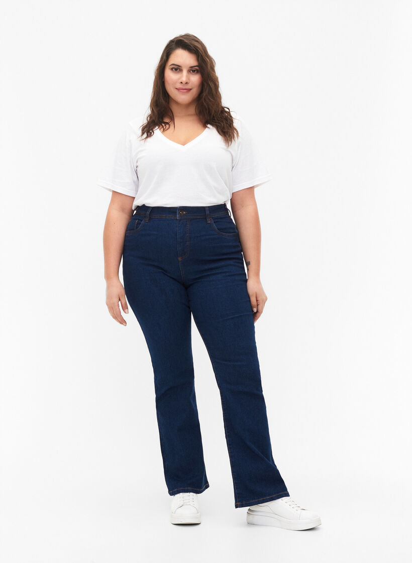 FLASH - High waisted jeans with bootcut, Blue, Model image number 0