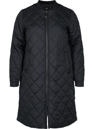 Quilted jacket with pockets and slits, Black, Packshot image number 0