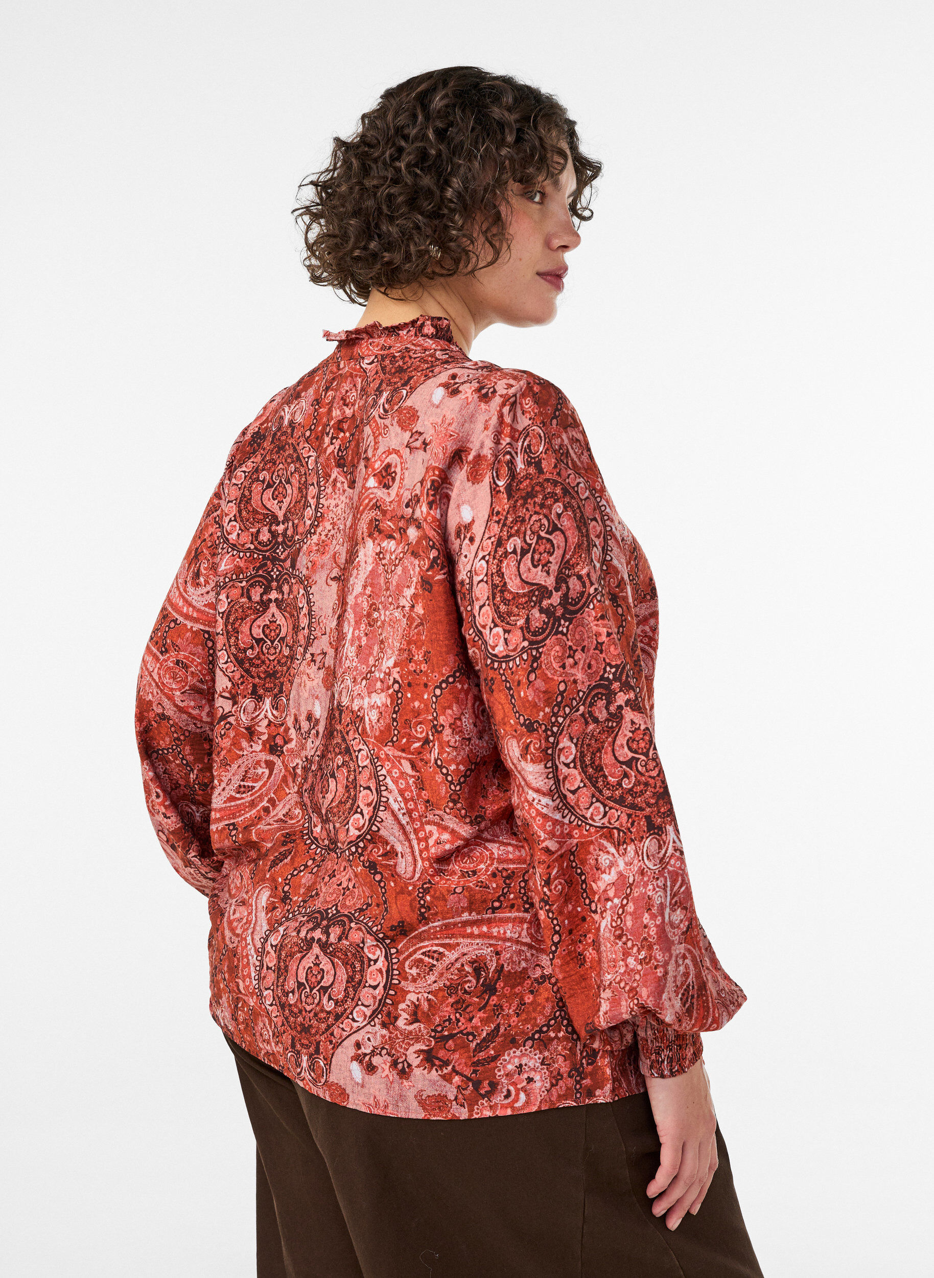 ZizzifashionViscose blouse with paisley print and ruffles, Orange, Model image number 2