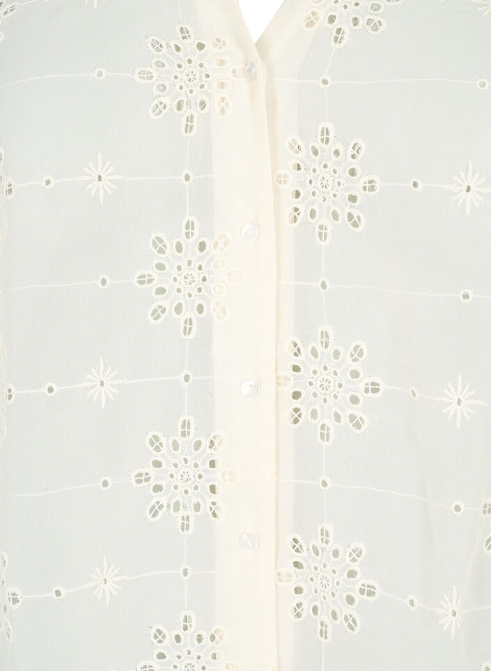 Short sleeve shirt blouse with broderie anglaise, Antique White, Packshot image number 2