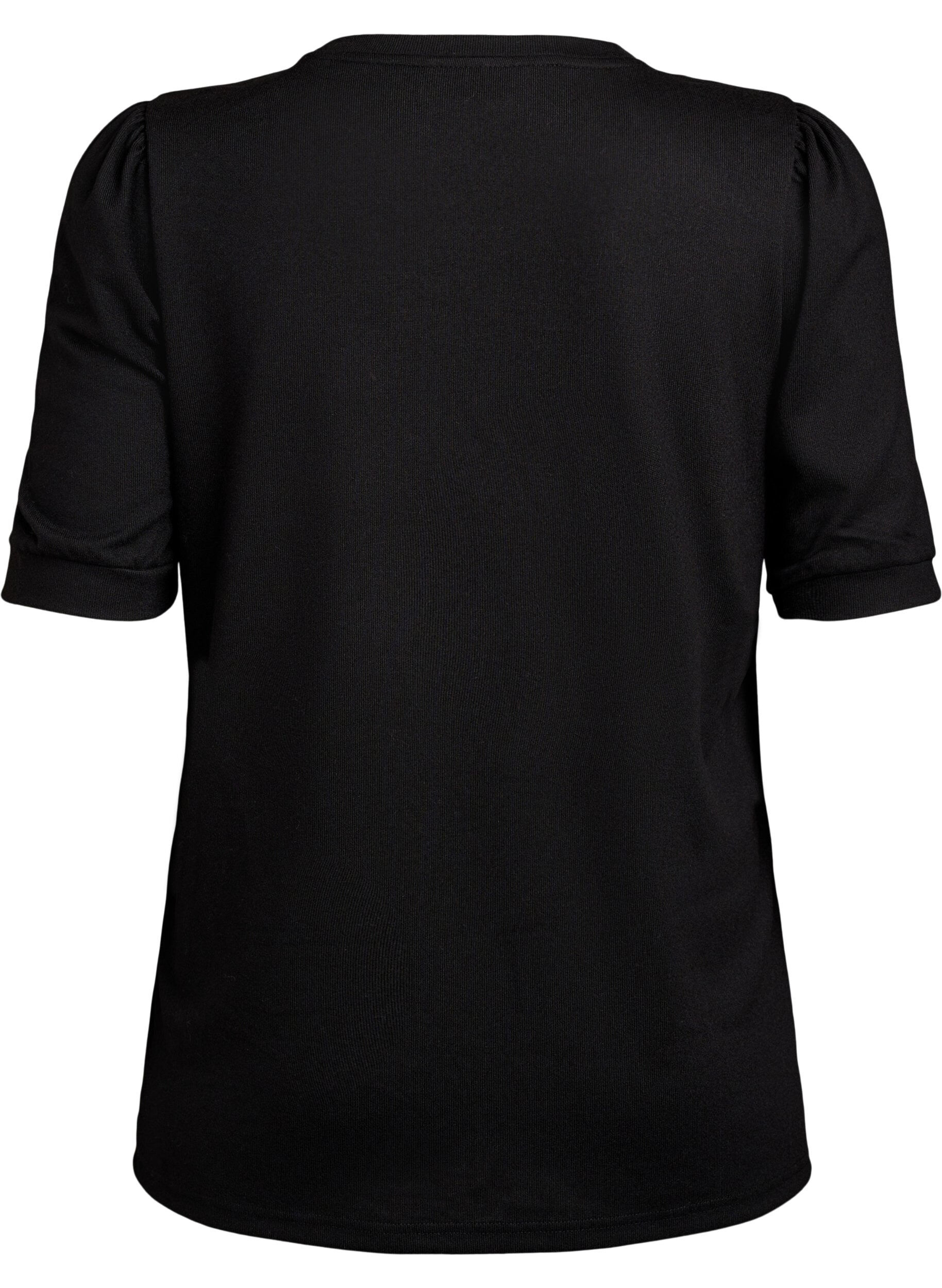 ZizzifashionBlouse with button detail and short puff sleeves, Black, Packshot image number 1