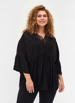 Viscose blouse with 3/4 sleeves, Black, Model image number 0