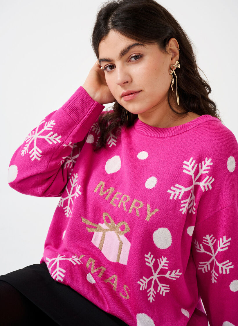 Christmas jumper with a round neck, Pink Glow Comb, Image image number 0
