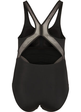 Swimsuit with round neck and mesh, Black, Packshot image number 1