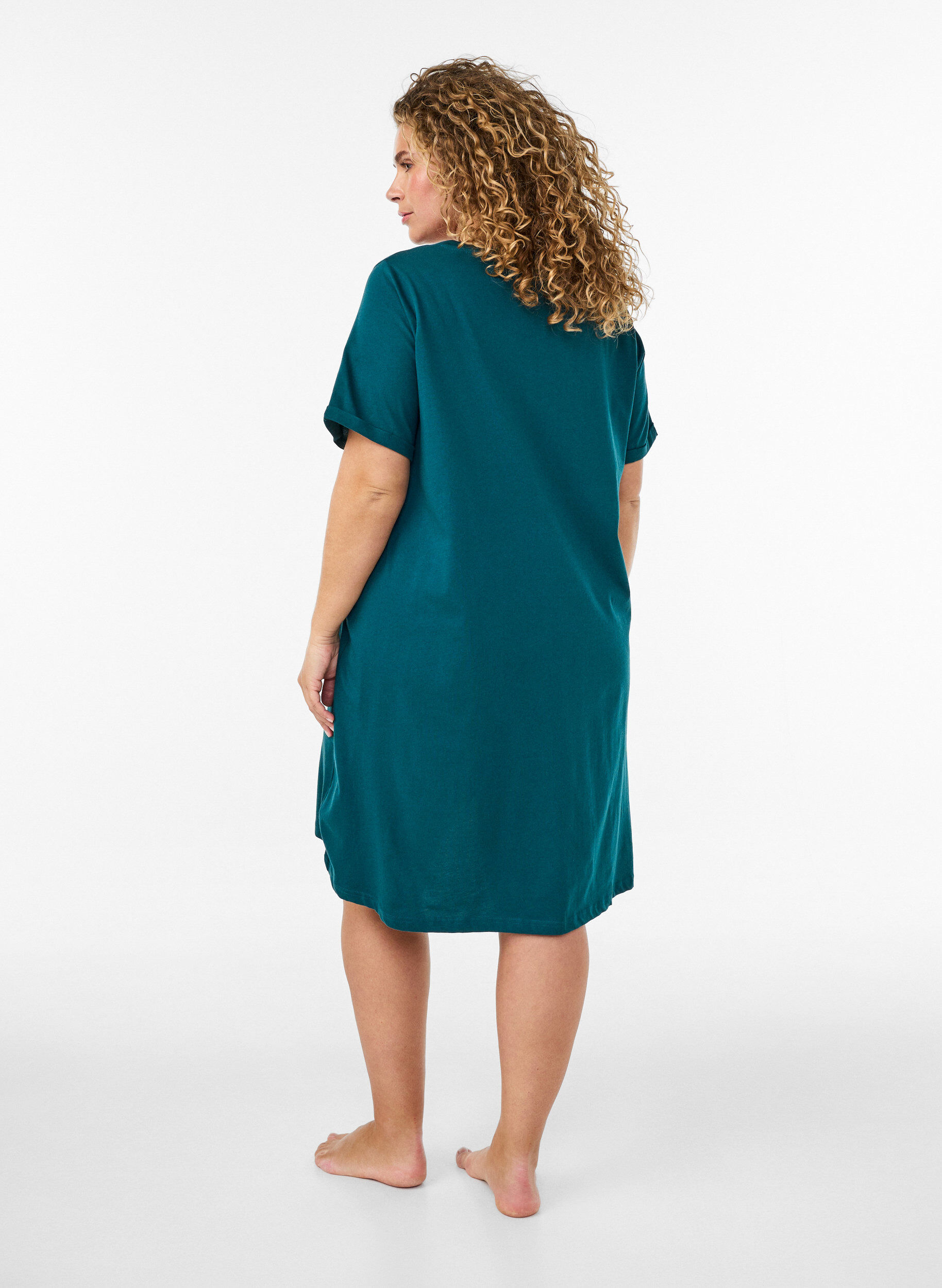 ZizzifashionShort-sleeved nightgown in organic cotton, Green, Model image number 2