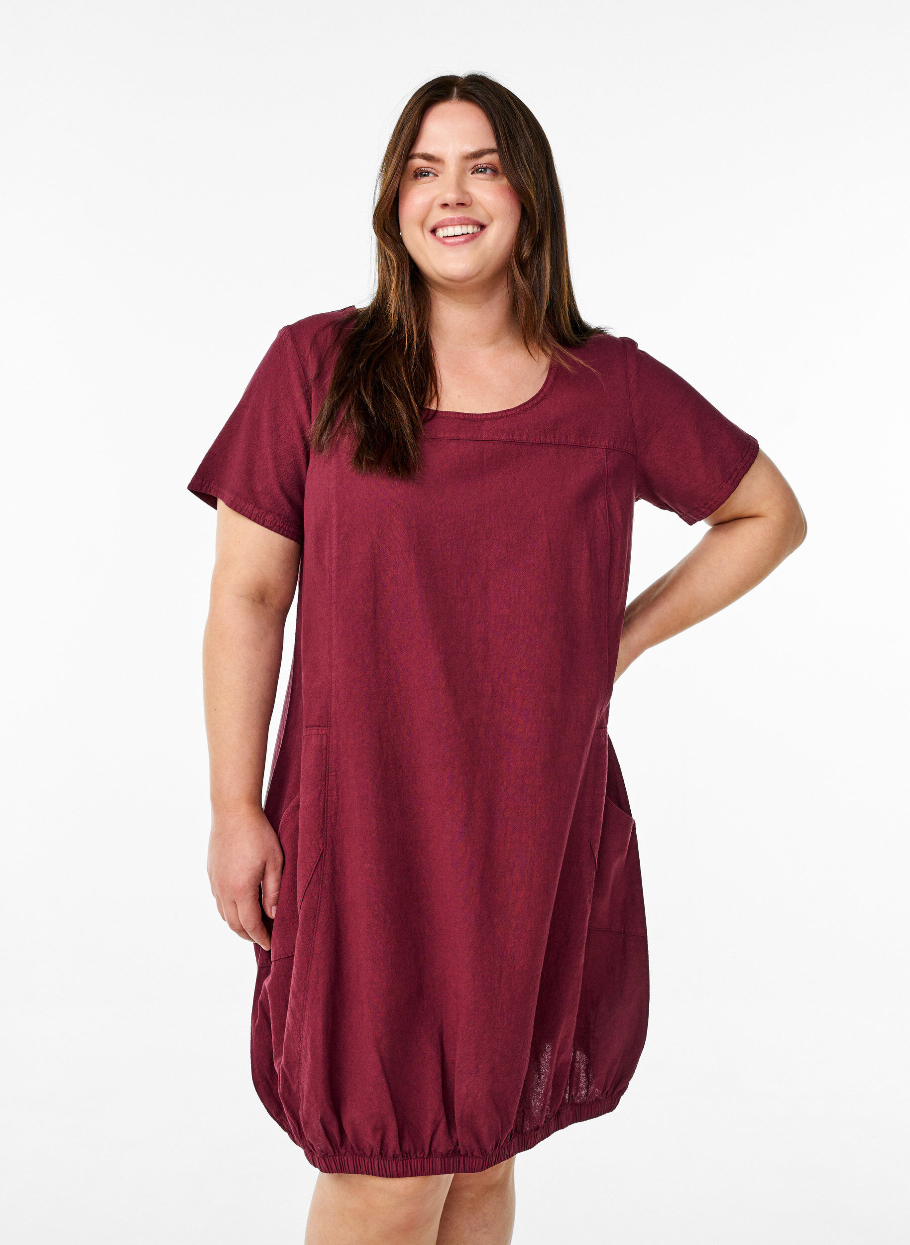 Zizzifashion Short sleeve cotton dress, Dark Bordeaux, Model image number 0