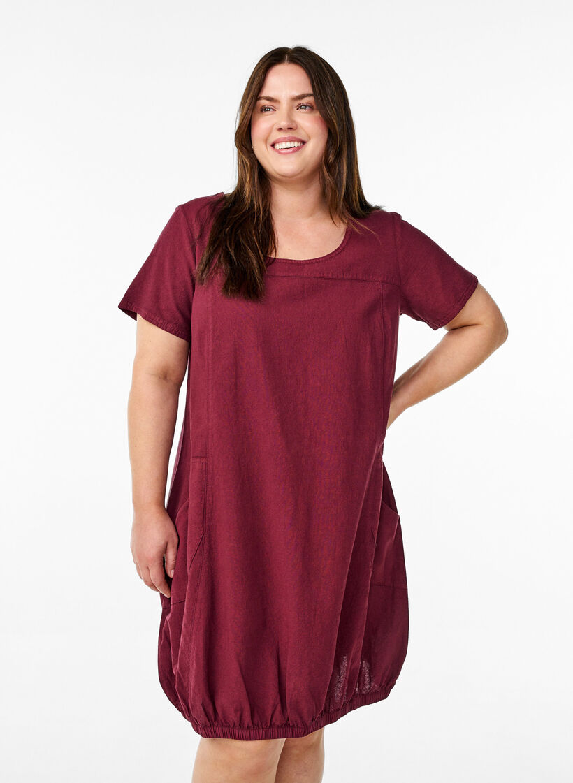Short sleeve cotton dress, Dark Bordeaux, Model image number 0