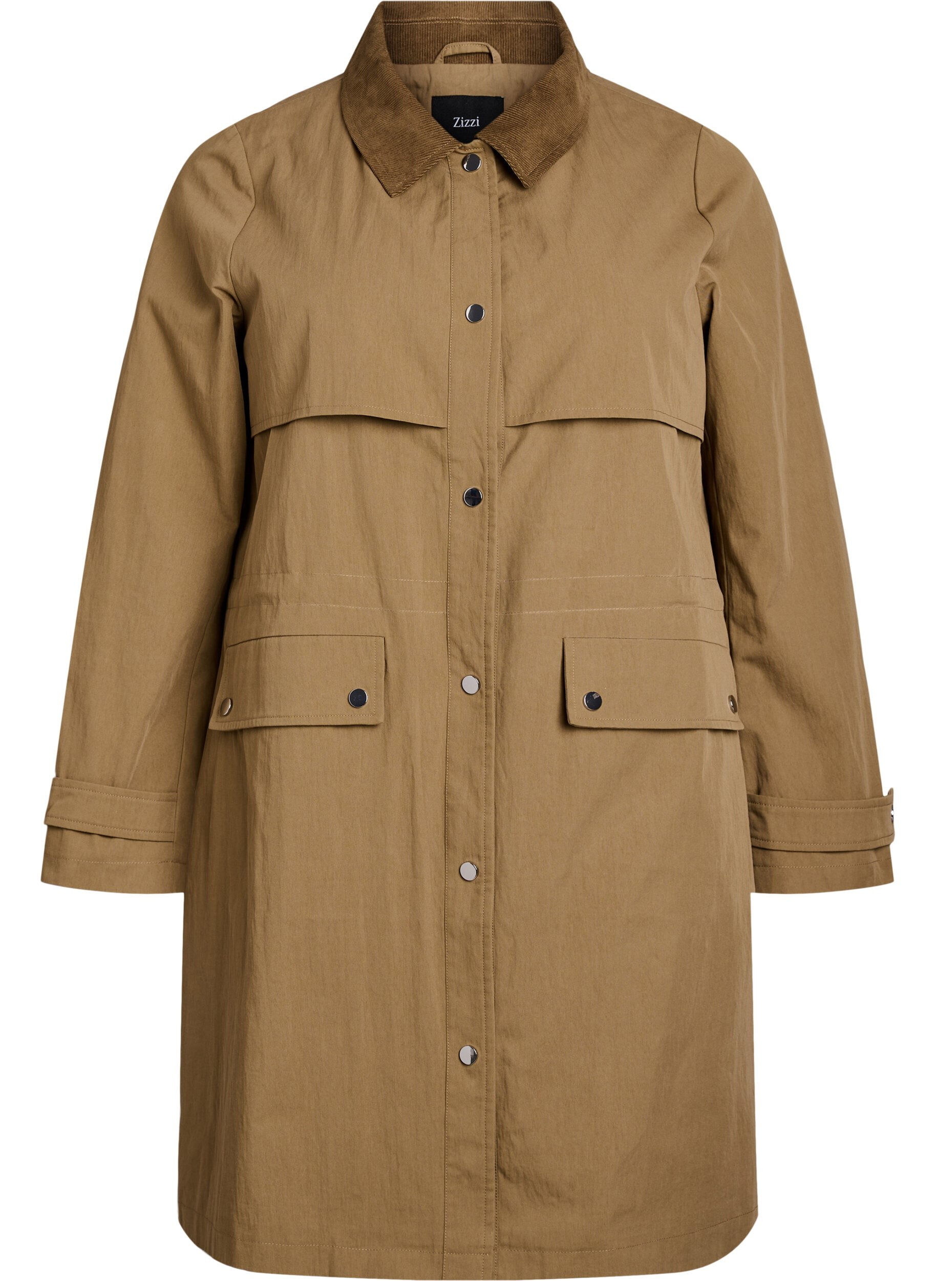 Long spring parka with corduroy collar