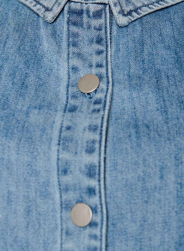 Denim shirt with floral print and short sleeves, Light Blue, Packshot image number 2