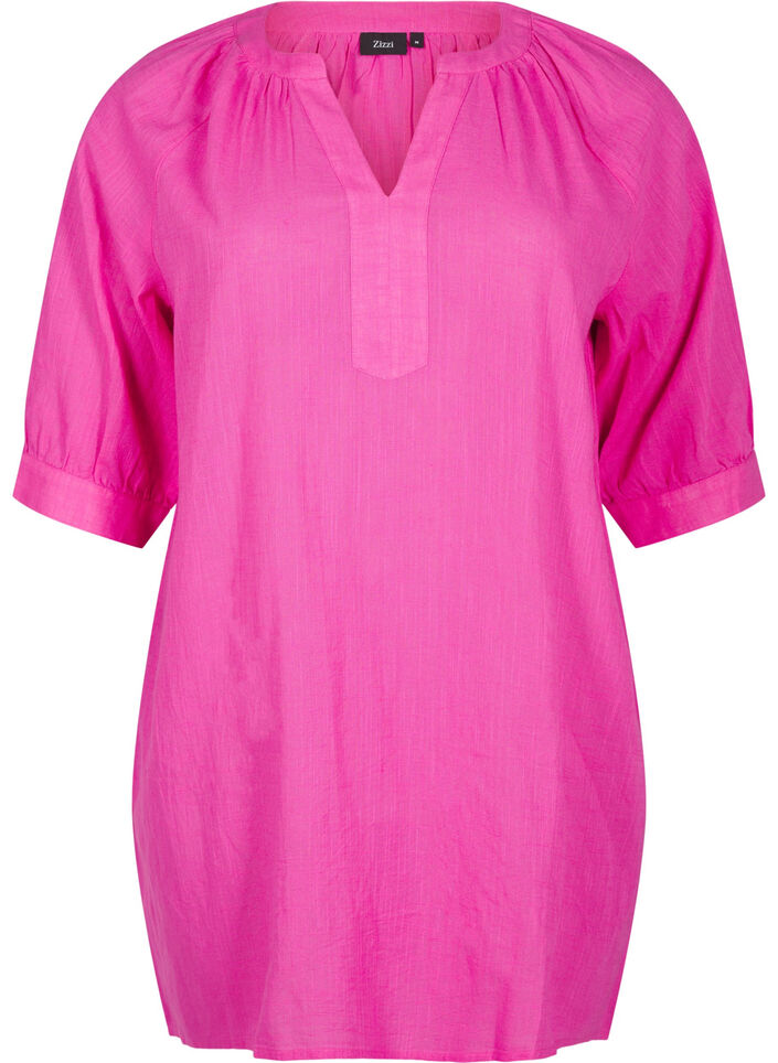 Cotton tunic with a V-neck, Rose, Packshot image number 0