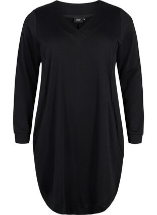 Sweatshirt dress with v-neckline, Black, Packshot image number 0