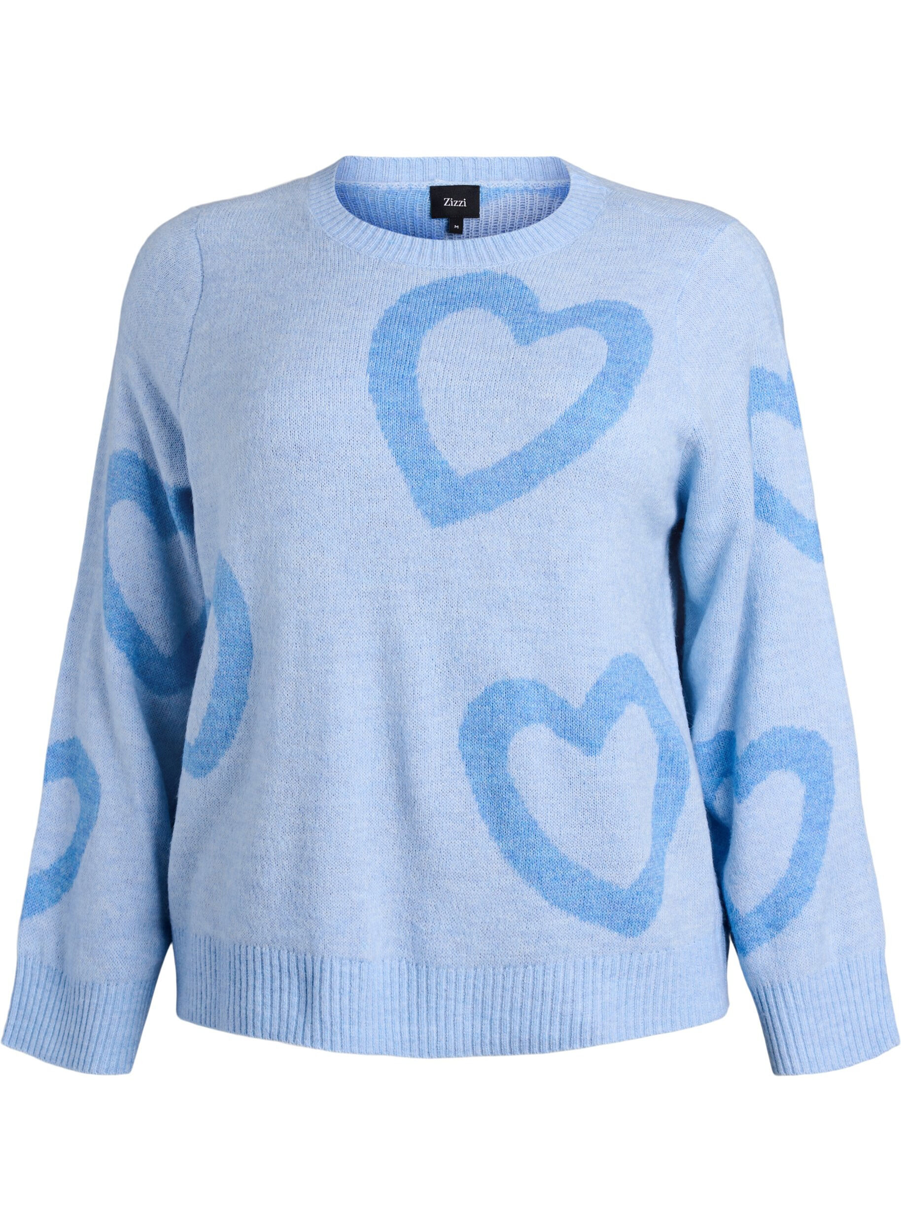 Knit blouse with large hearts and round neckline