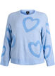 Knit blouse with large hearts and round neckline, Blue, Packshot image number 0