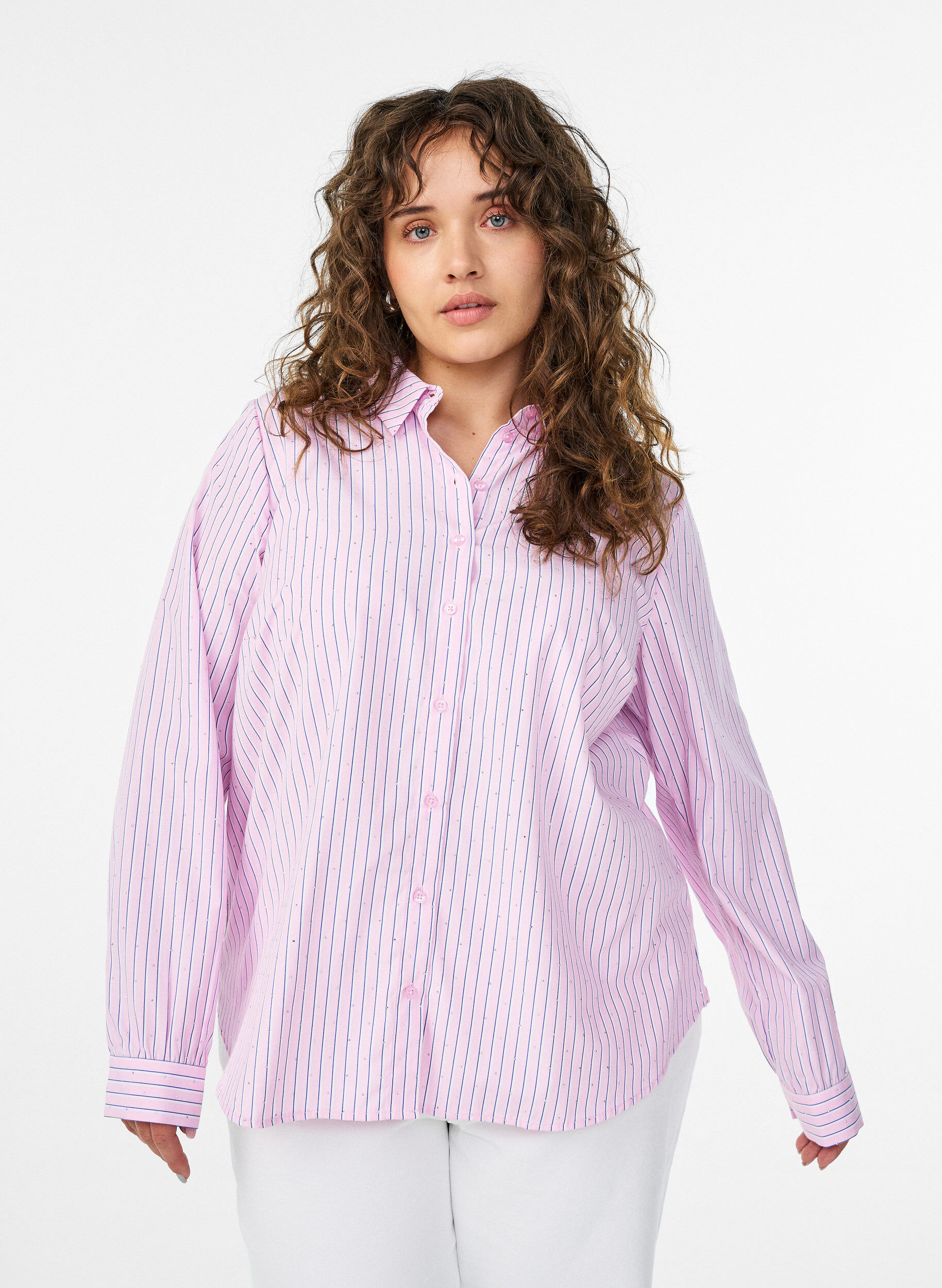 Striped shirt with studs, Pink, Model