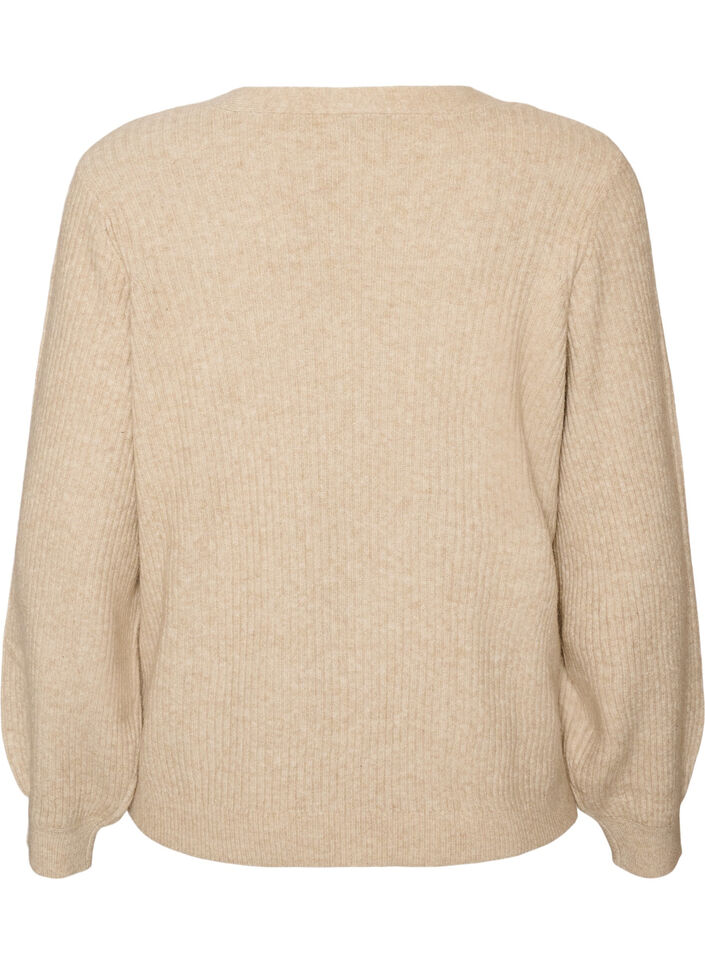 Cardigan with V-neck and ribbed texture, Beige, Packshot image number 1