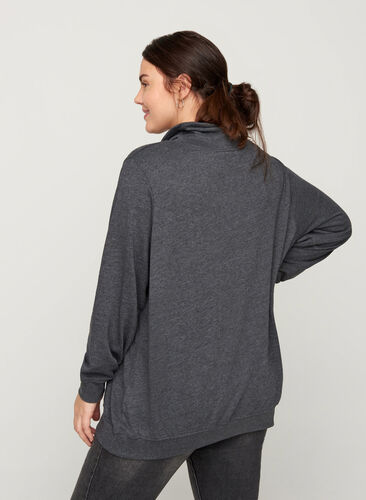 Sweatshirt with a drawstring at the neck, Black Mel., Model image number 1