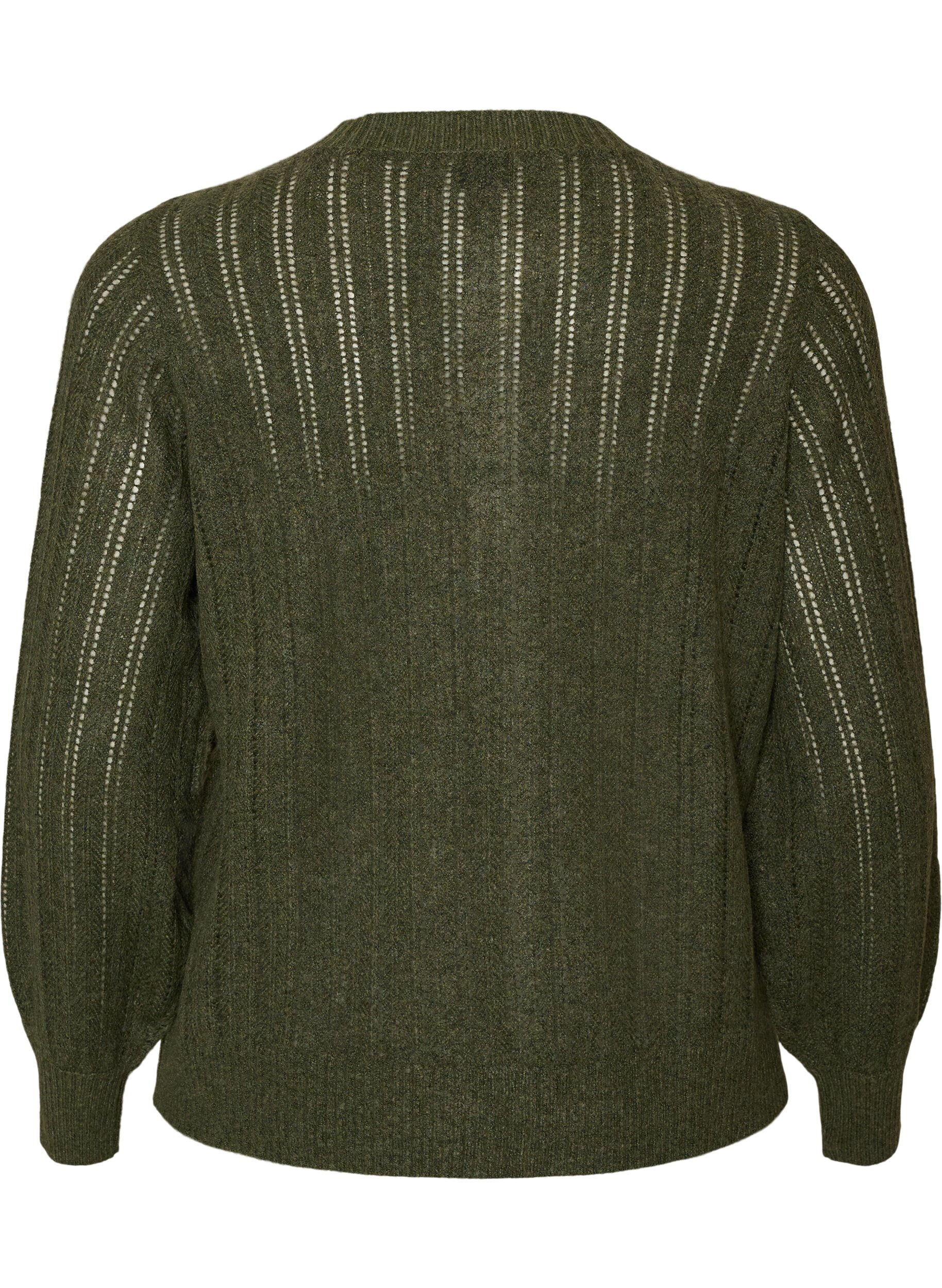 ZizzifashionKnitted cardigan with openwork pattern, Green, Packshot image number 1