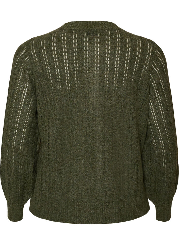 Knitted cardigan with openwork pattern, Green, Packshot image number 1