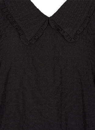 Checked blouse with 3/4 sleeves and ruffled collar, Black, Packshot image number 2
