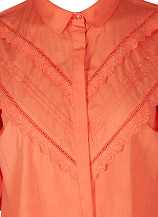 Cotton tunic with 3/4 sleeves and lace, Coral, Packshot image number 2