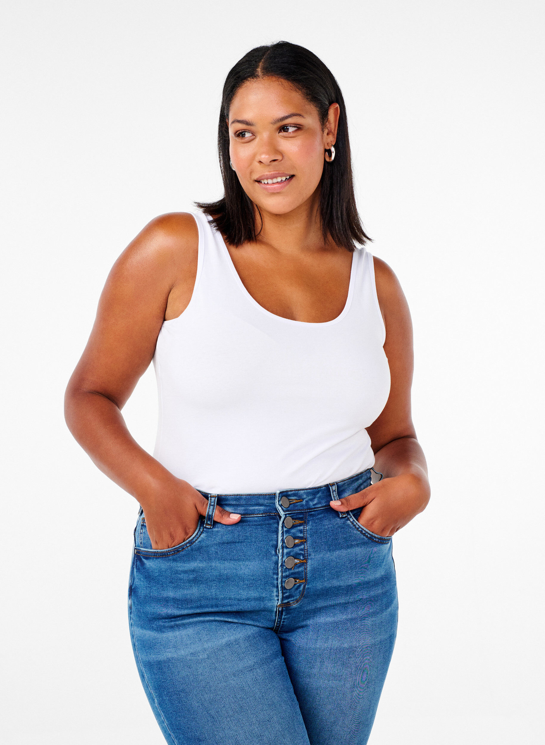 Cotton basic top, White, Model