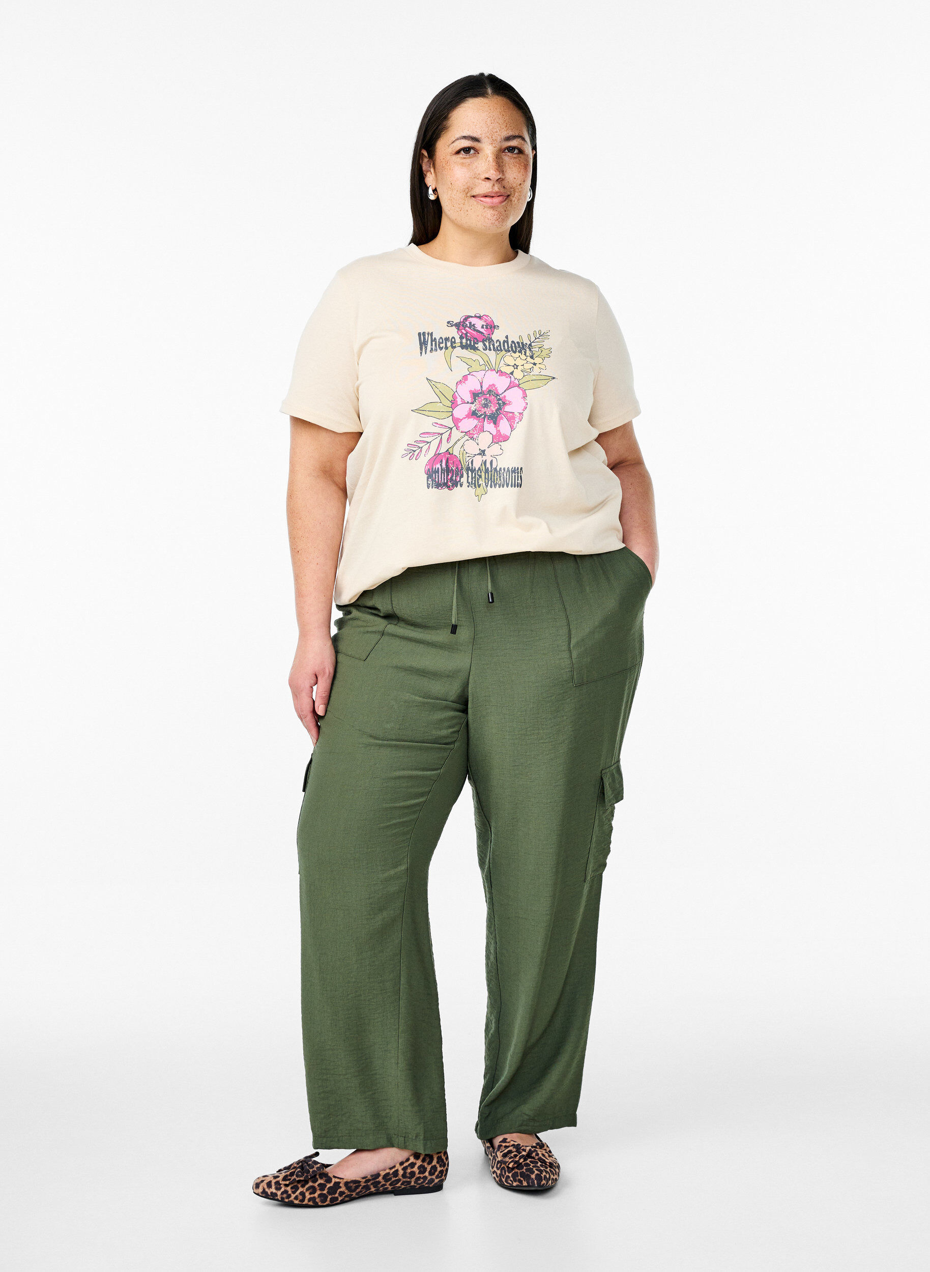Zizzifashion High-waisted cargo trousers, Green, Model image number 0