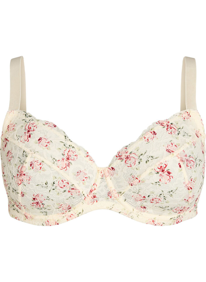 Full coverage bra with floral lace, White, Packshot image number 0