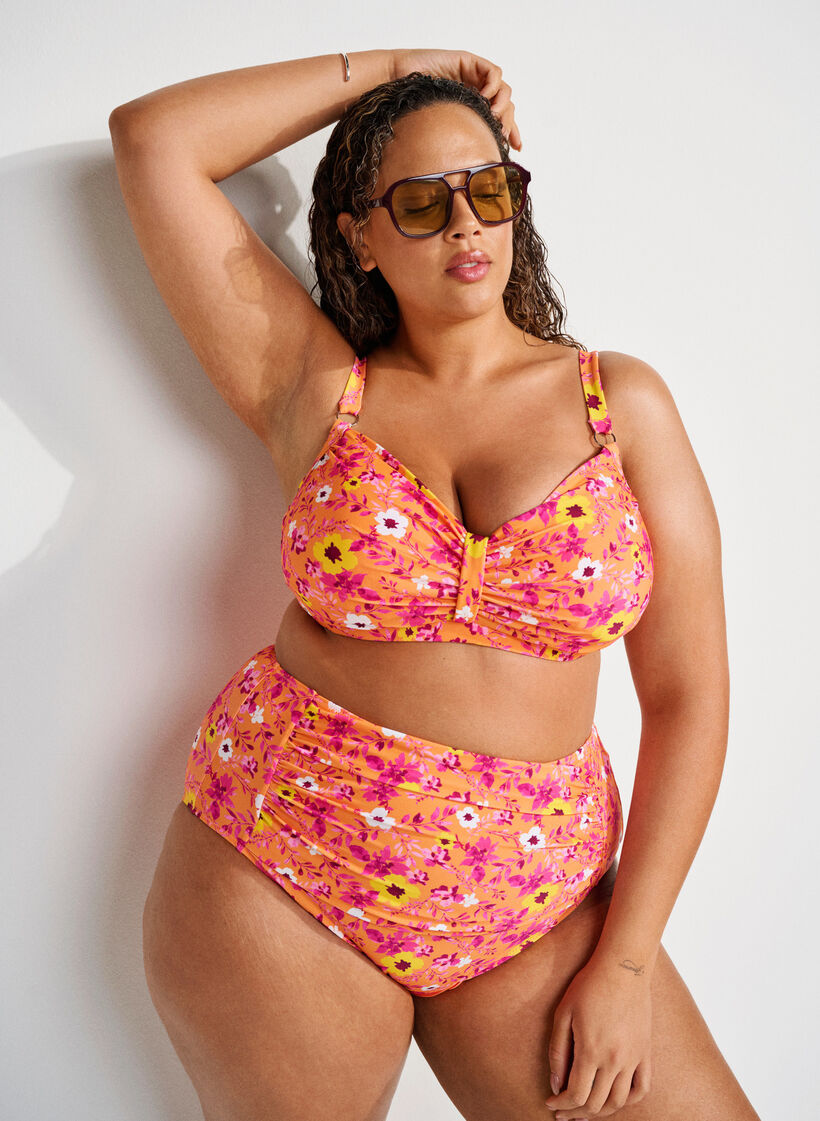 Bikini top with underwire and pattern, Orange, Image image number 0