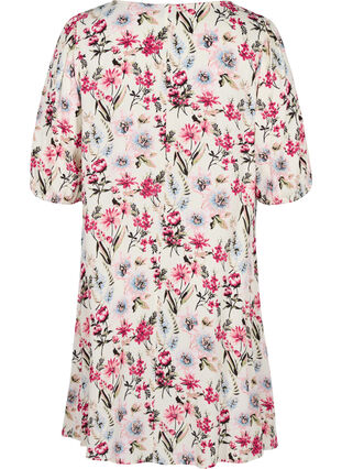 Floral viscose dress with 2/4-length sleeves, Bright White AOP, Packshot image number 1