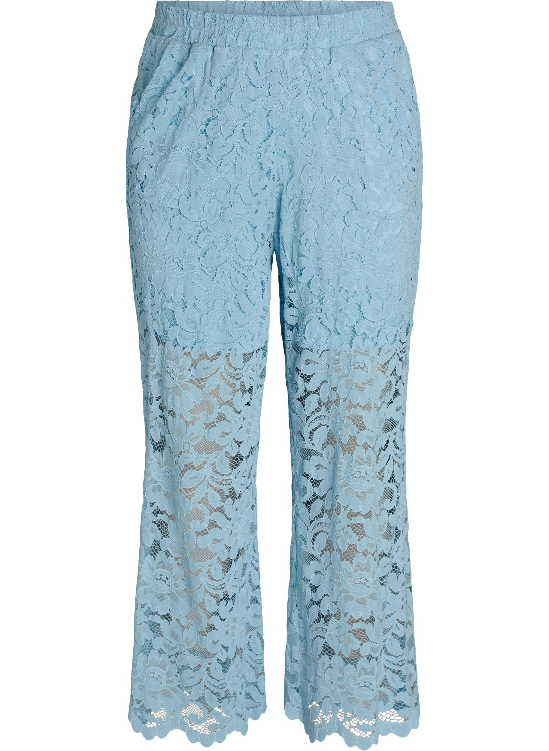 Zizzifashion High-waisted lace trousers with straight legs, Blue, Packshot image number 0
