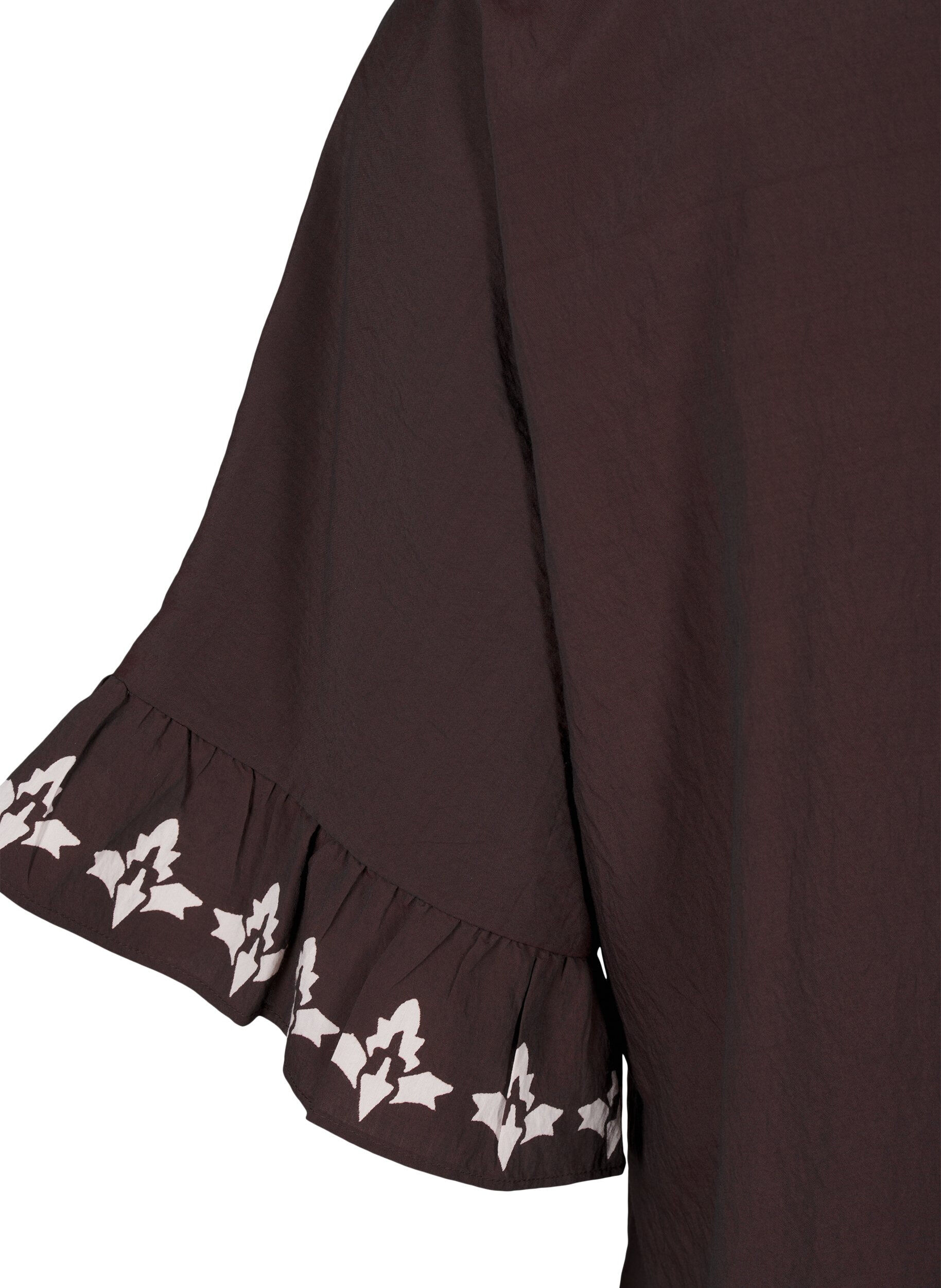 Zizzifashion Short-sleeved blouse with print and ruffles, Brown, Packshot image number 3