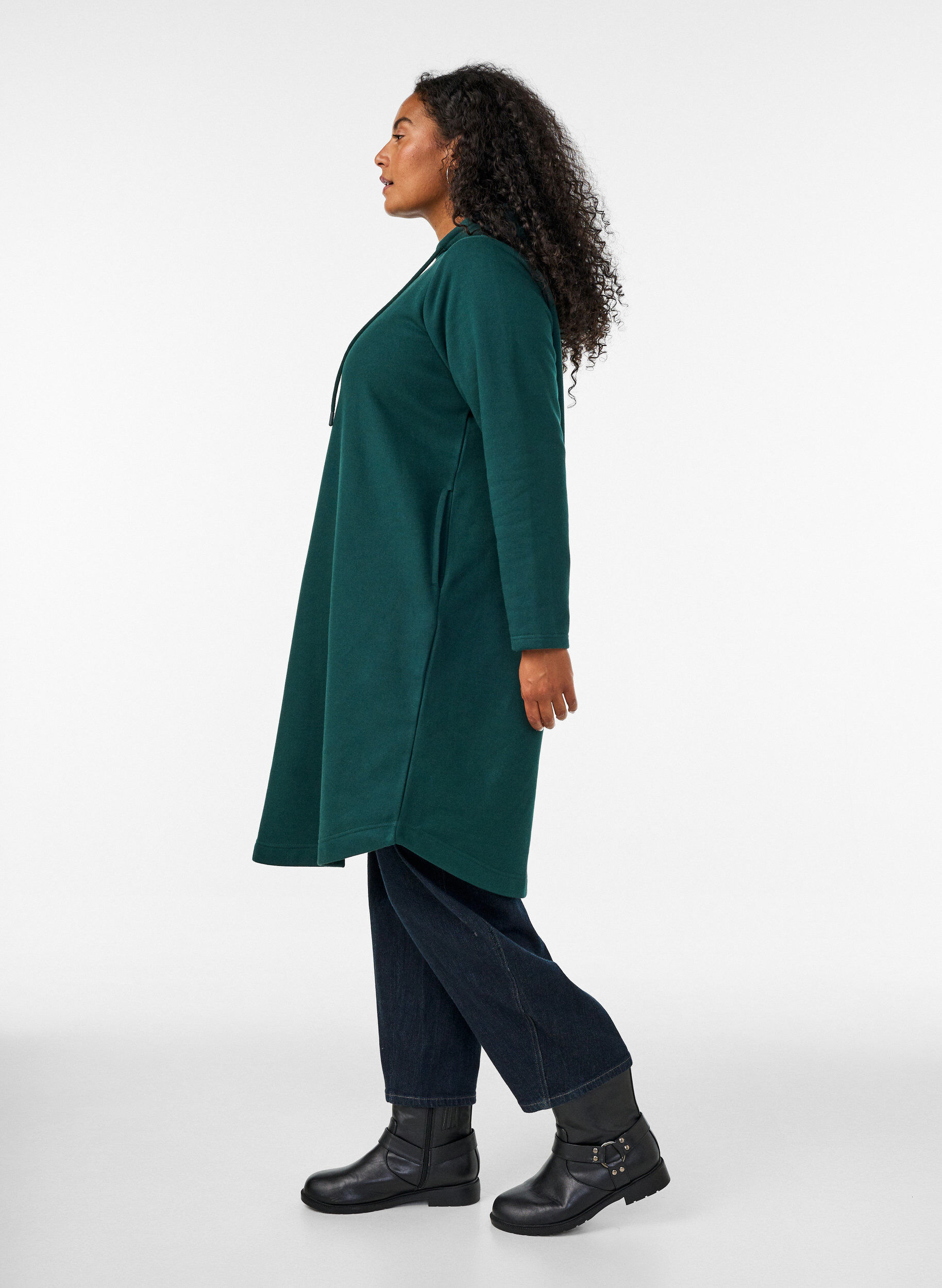 ZizzifashionHooded sweatshirt dress with pockets, 0648, Model image number 2