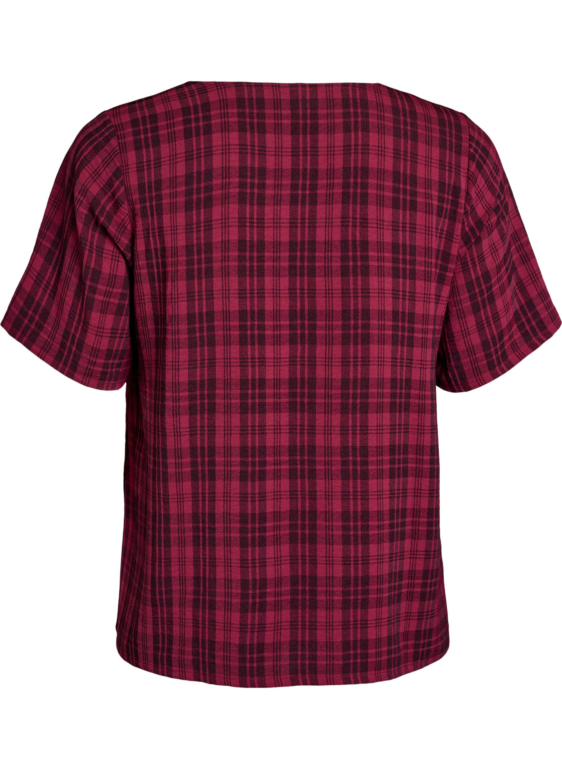 Zizzifashion Blouse with check pattern and V-neckline, Dark Bordeaux, Packshot image number 1