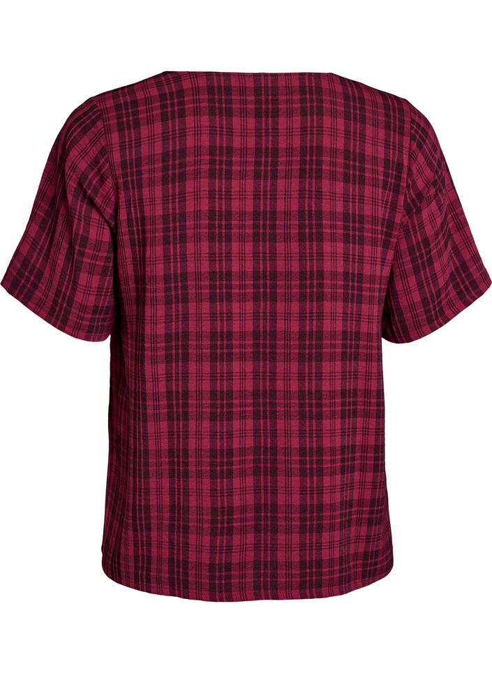 Blouse with check pattern and V-neckline, Dark Bordeaux, Packshot image number 1