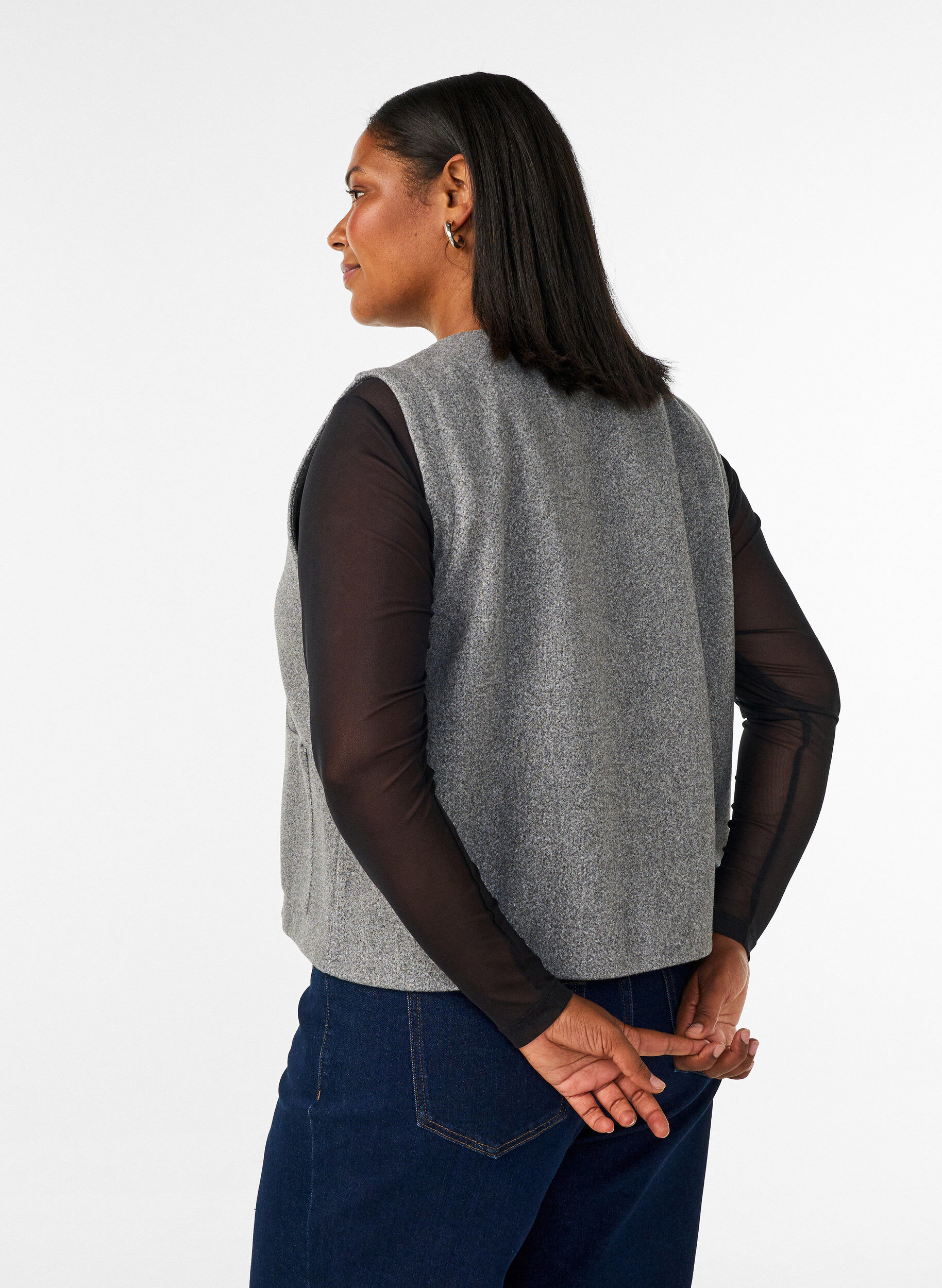 ZizzifashionMesh blouse with long sleeves, Black, Model image number 2