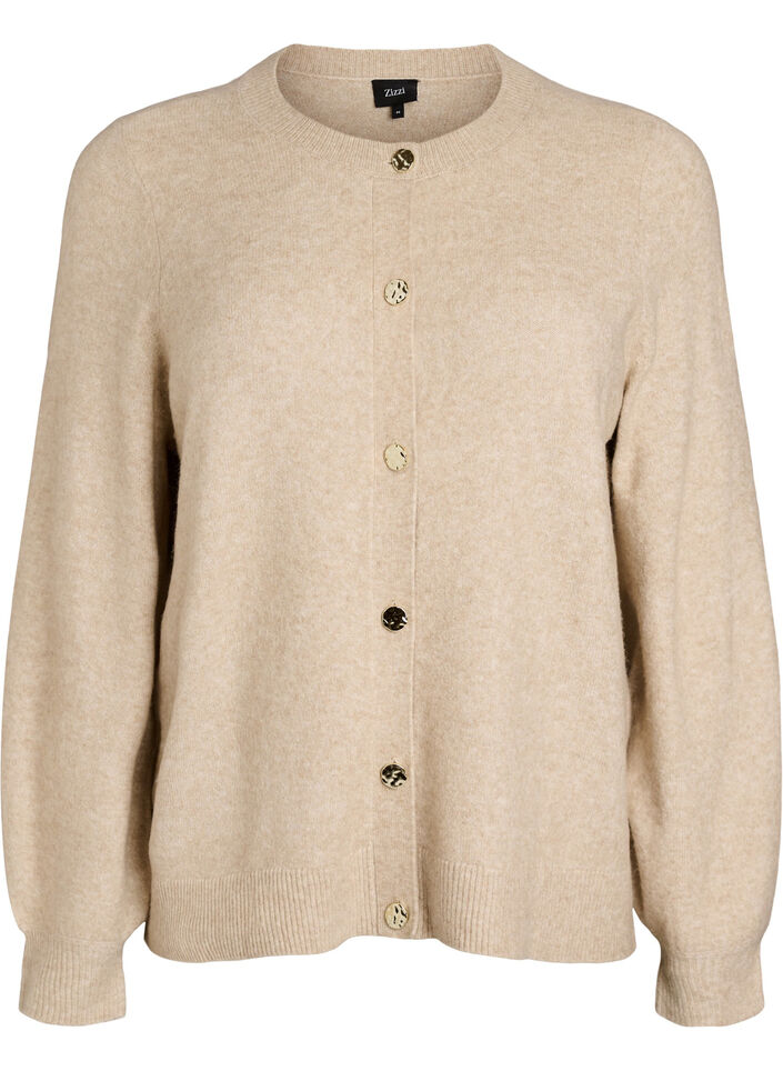 Cardigan in soft knit with gold-coloured buttons, Beige, Packshot image number 0