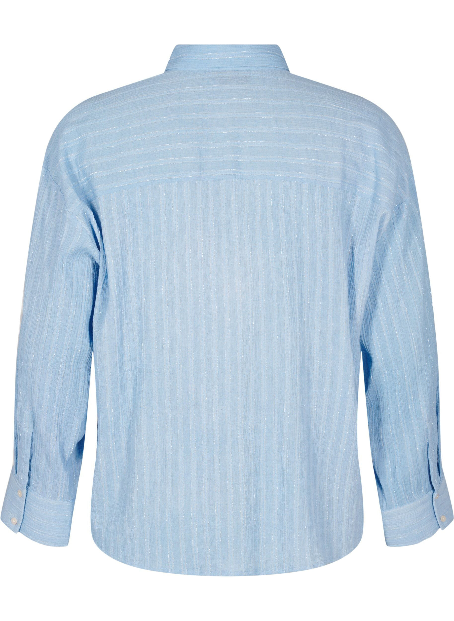 Zizzifashion Loose shirt with striped texture and glitter thread, Light Blue, Packshot image number 1