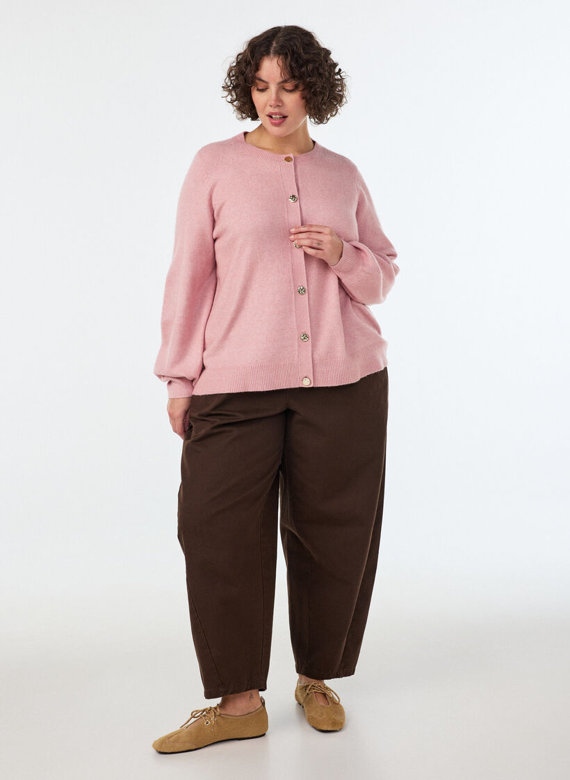 Cardigan in a soft knit with gold-coloured buttons, Red, Model image number 1