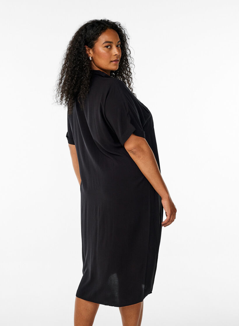 FLASH - Long shirt dress with short sleeves, Black, Model image number 2