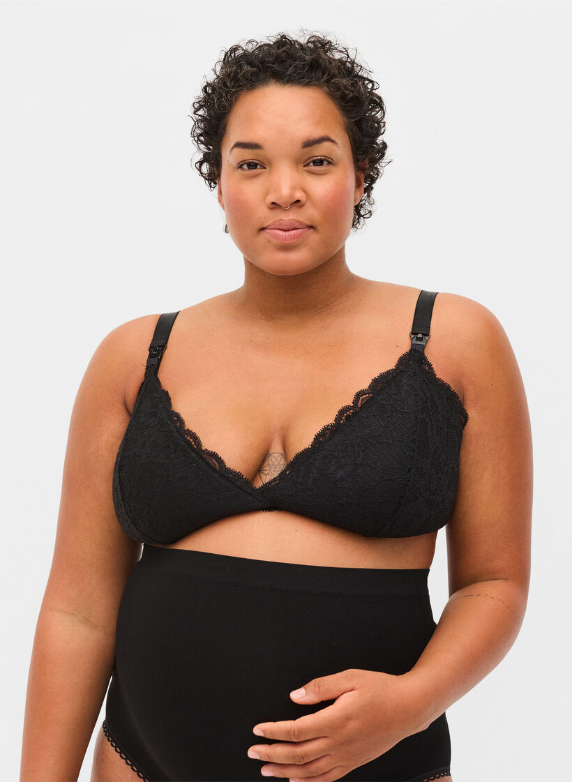 Nursing bra with lace, Black, Model image number 0