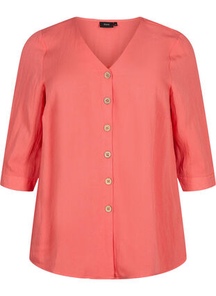 Viscose blouse with buttons and v-neck, Deep Sea Coral, Packshot image number 0