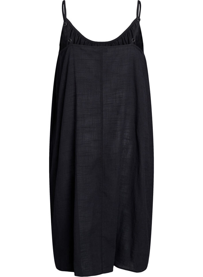 FLASH - Midi-length cotton strap dress, Black, Packshot image number 1