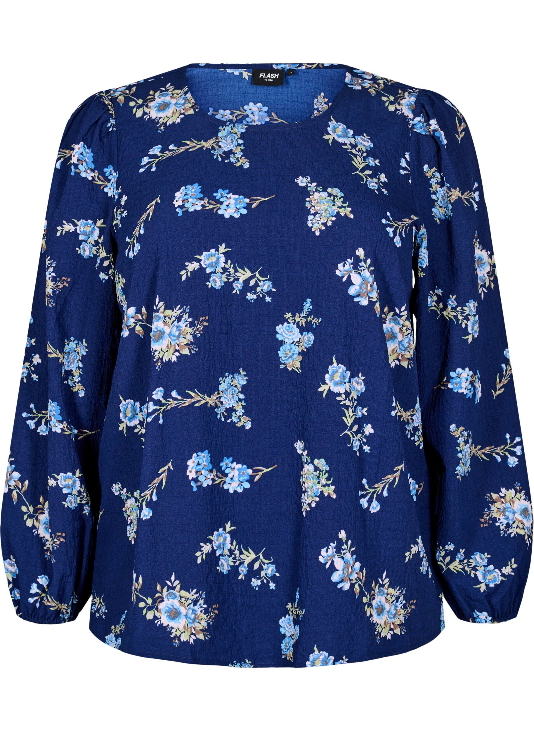 Zizzifashion FLASH - Long-sleeved blouse with small flowers, Blue Flower, Packshot image number 0