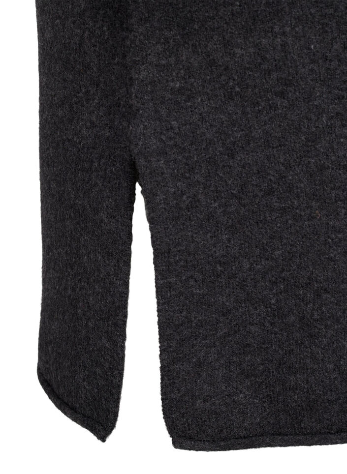 Knitted dress with a round neck and slit, Dark Grey Melange, Packshot image number 4