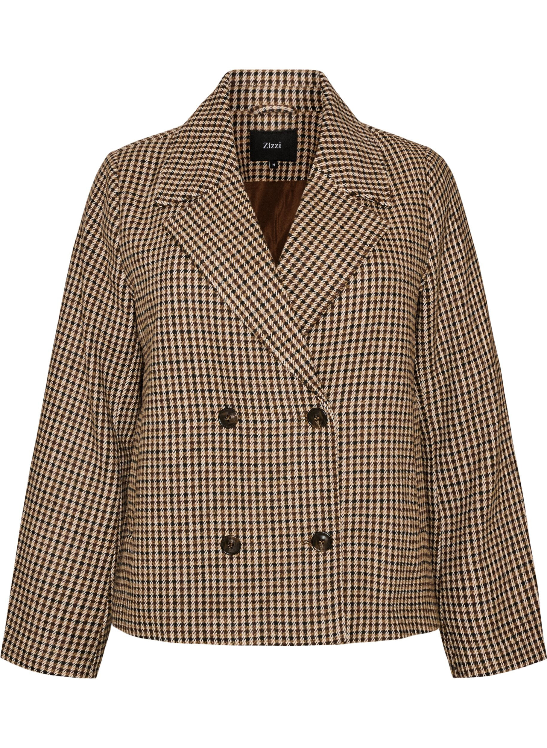 ZizzifashionShort checked coat with double-breasted button fastening, Brown, Packshot image number 0