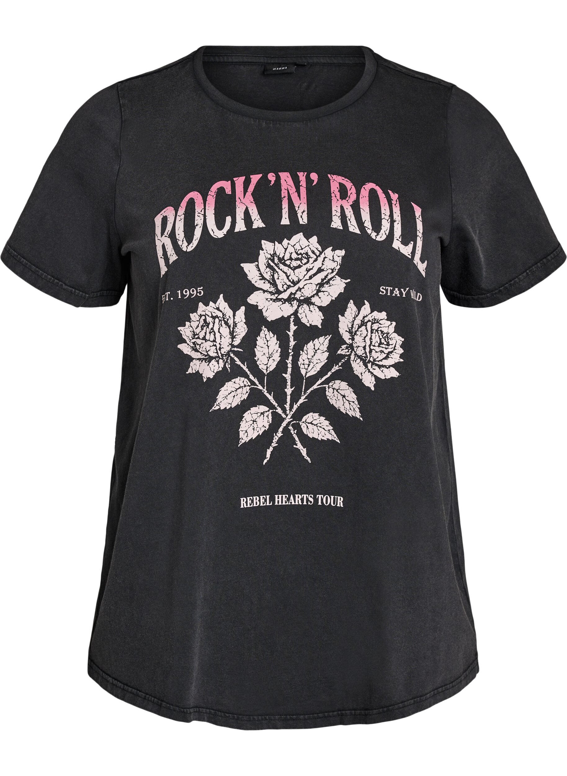 Zizzifashion Organic cotton T-shirt with rock print, Black, Packshot image number 0