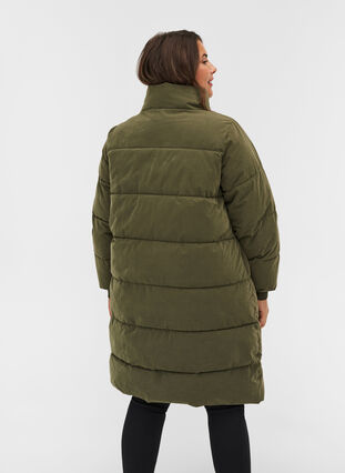 Long puffer jacket with zipper, Forest Night, Model image number 1