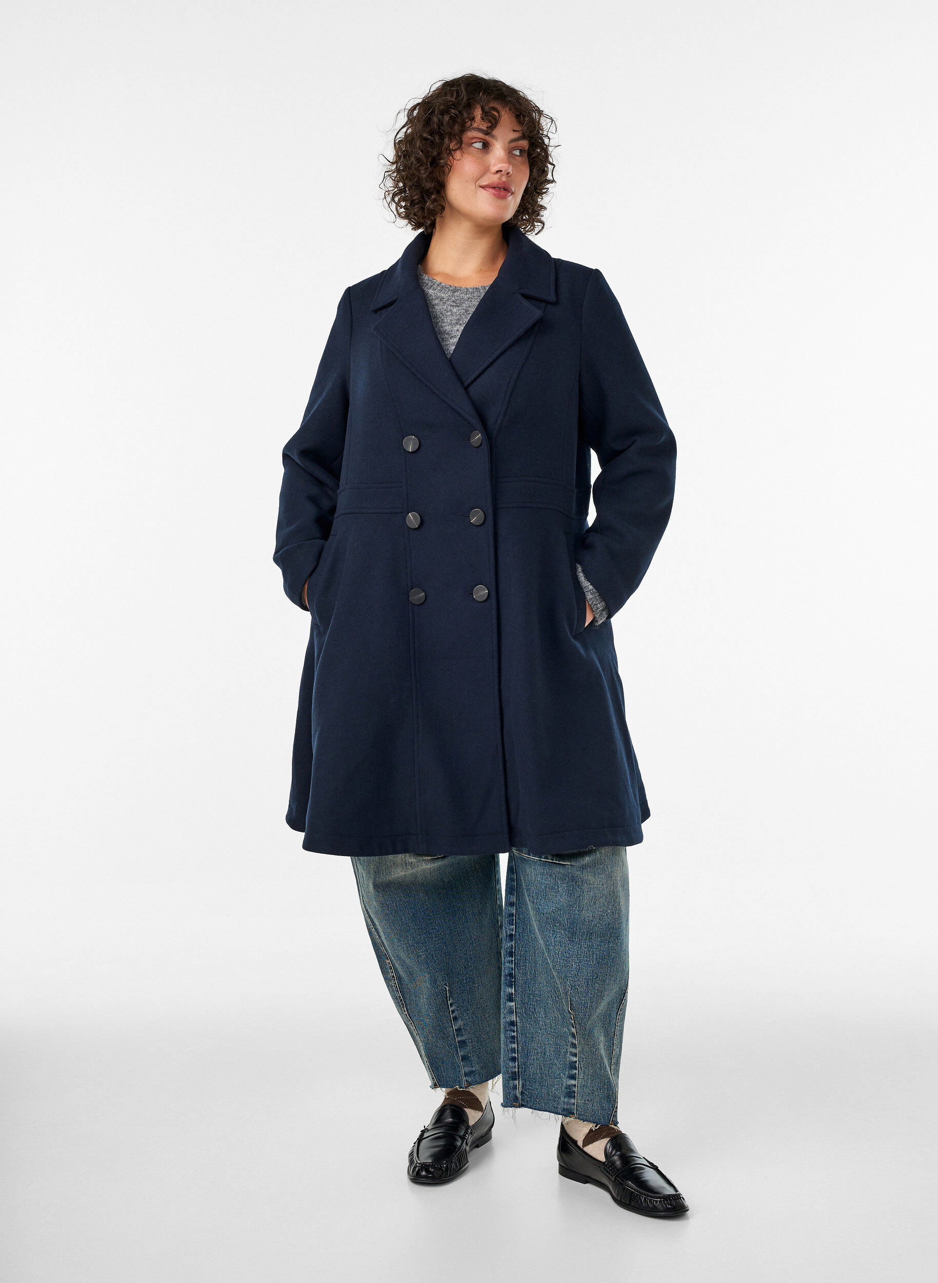 ZizzifashionA-line wool coat with pockets, 1494, Model image number 1