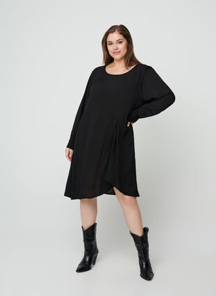 Long-sleeved viscose dress, Black, Model image number 2