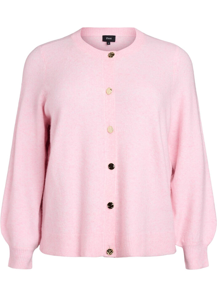 Cardigan in soft knit with gold-coloured buttons, Rose, Packshot image number 0